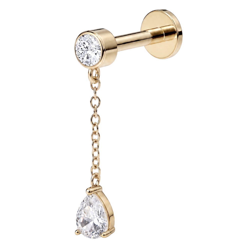 labret piercing cyrkonia z zawieszka zloty