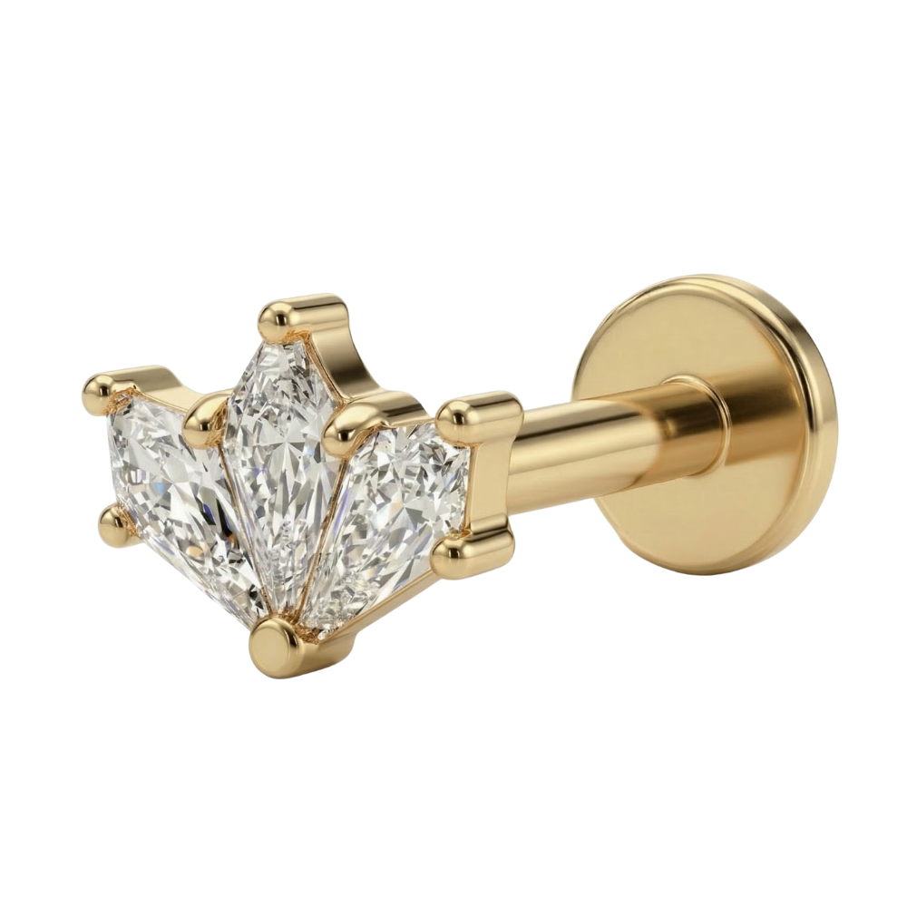 titanium labret met een rij gouden zirkonen